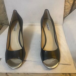Charles David Black and Silver Peep Toe Wedge Heels